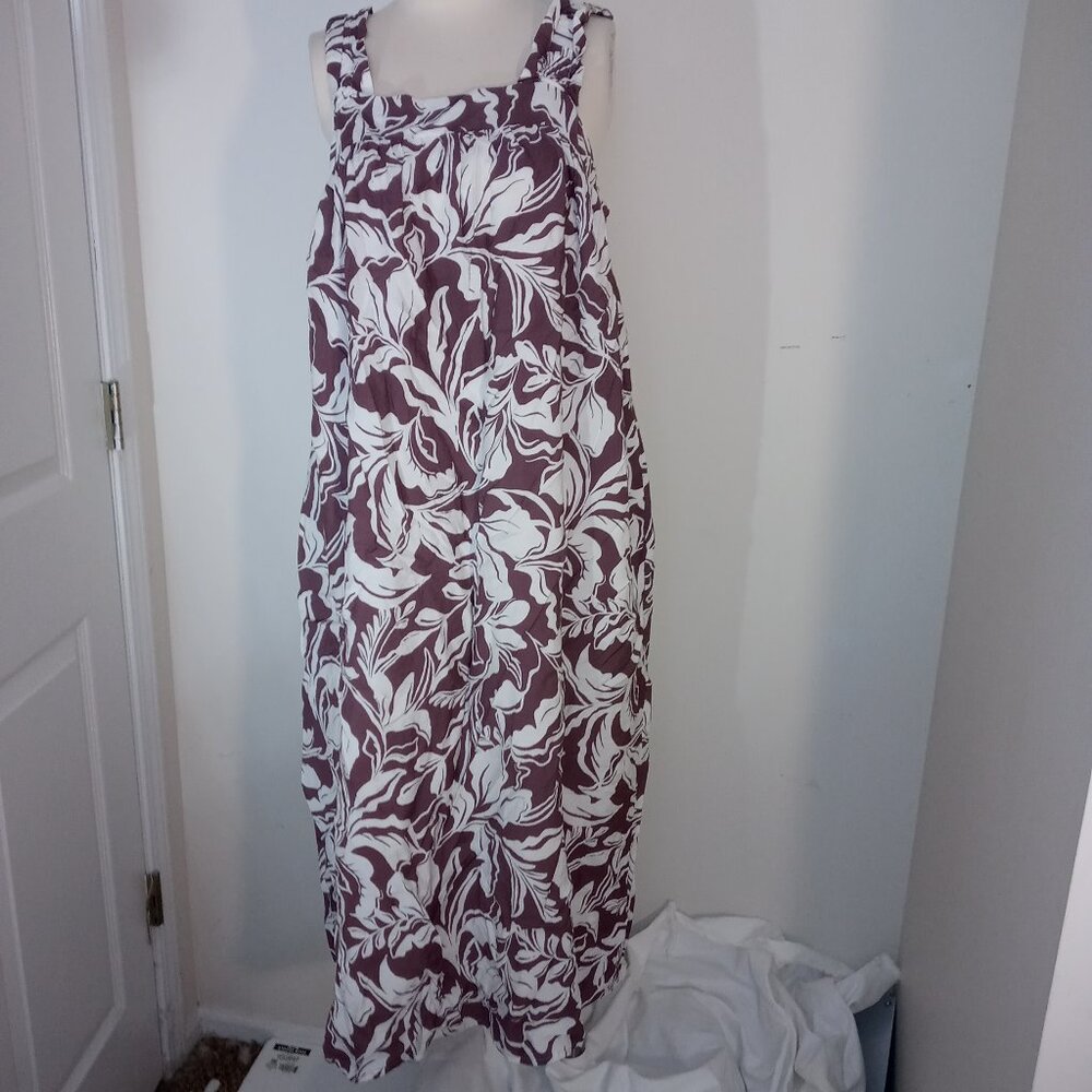 A New Day Women's Summer Maxi Sundress Casual Dress, Brown Floral, Large Lined